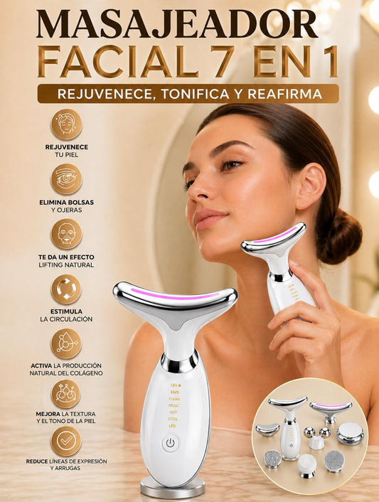 Masajeador Rayzer®️ Facial Antiarrugas Inalámbrico 7 en 1 Luces LED 🔋